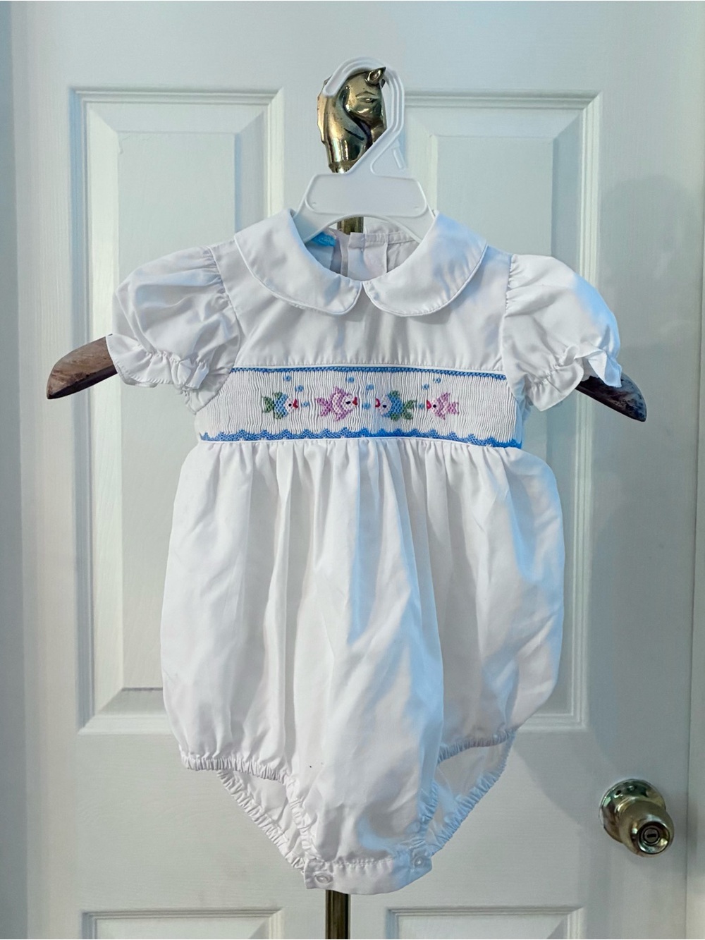 Vintage 90s Sweet Angela Baby Smocked Fish Bubble